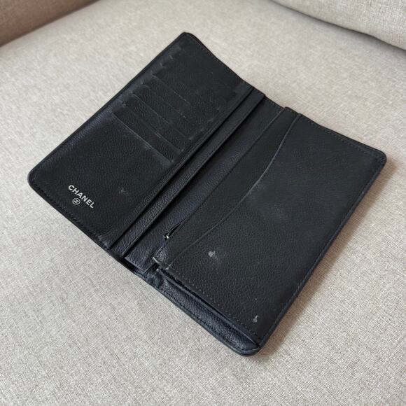 Chanel Black L Yen Wallet Caviar Quilted Lambskin Two Fold Long Continental - Picture 6 of 9